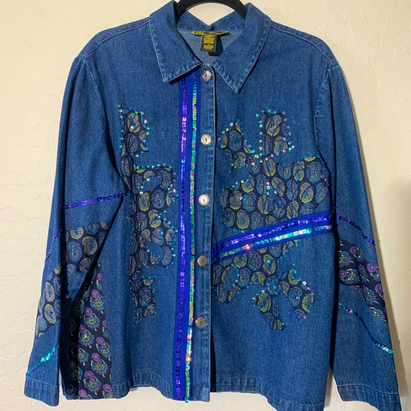 Sequin Embroidery Jean Jacket - Picture 1 of 4